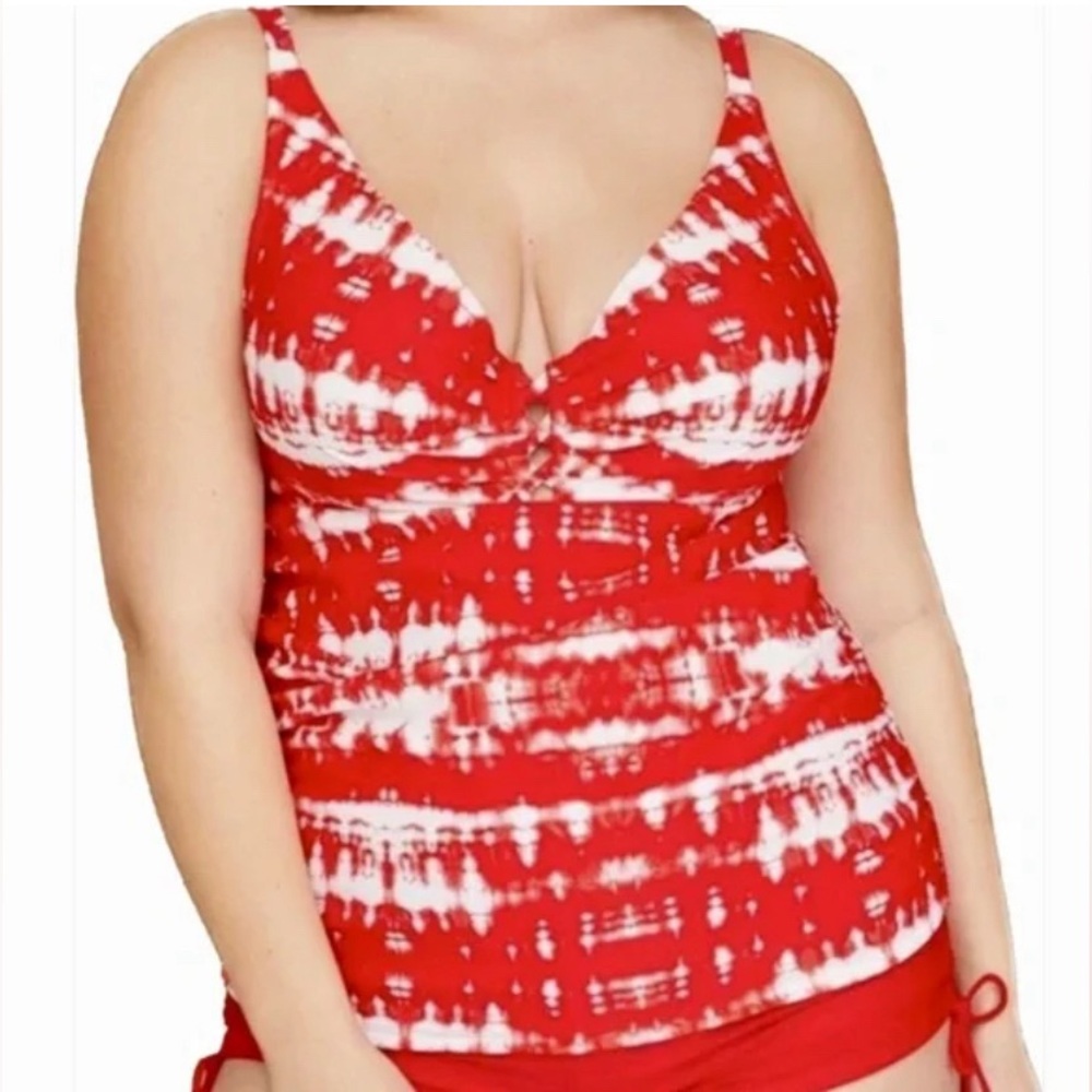 Cacique Red Tie Dye Print Swim Top 46DD